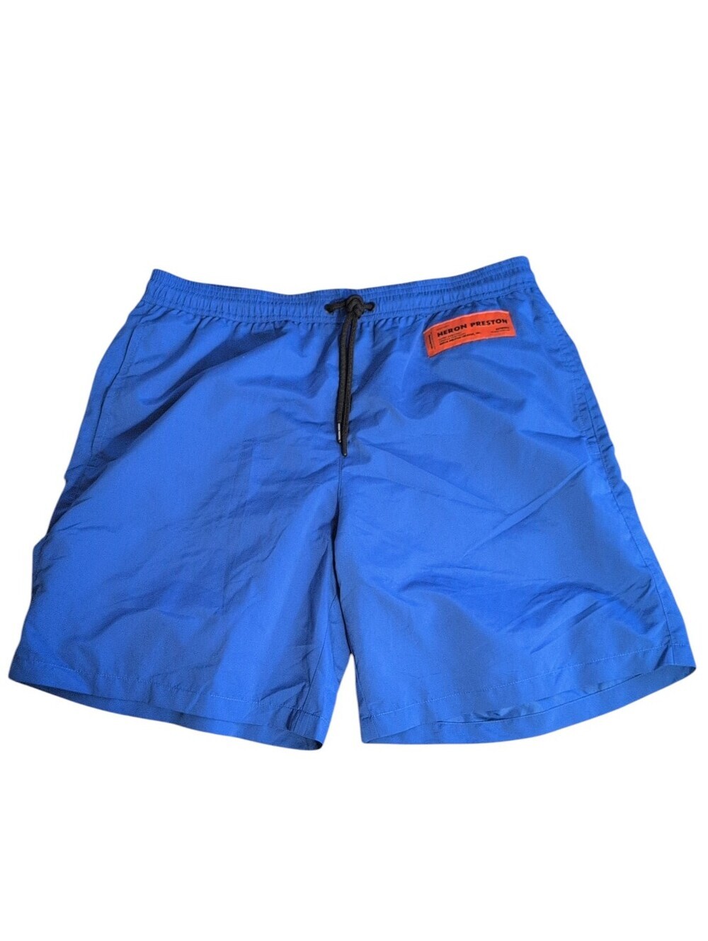 Heron Preston Blue Swim Trunks with Orange Logo Patch